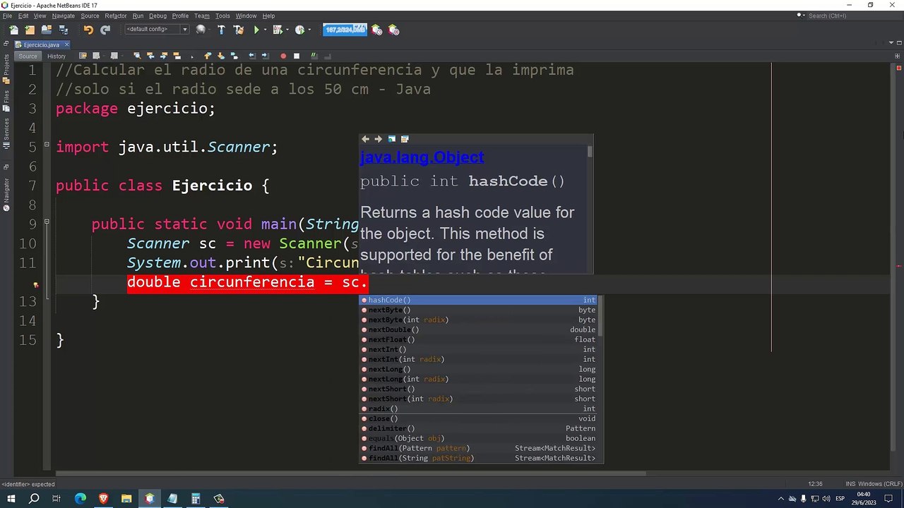 Calcular el radio de una circunferencia y que la imprima solo si el radio sede a los 50 cm en Java