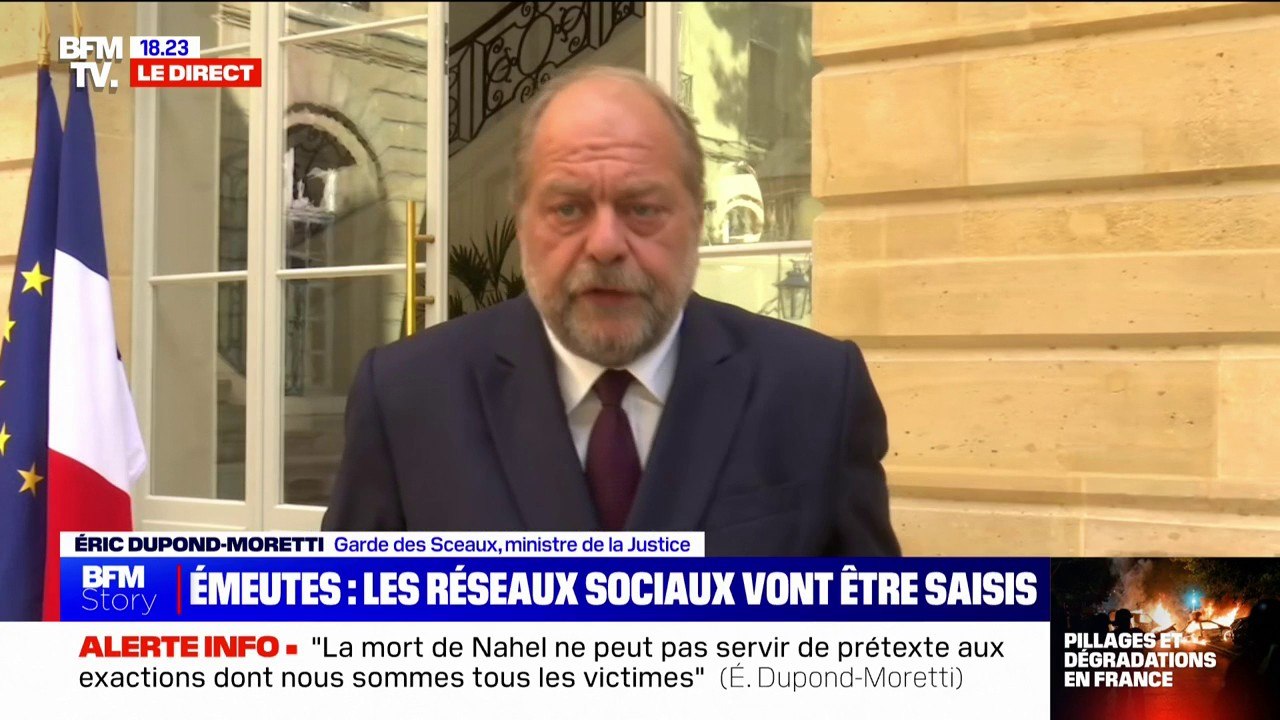 Émeutes: Éric Dupond-Moretti demande une interdiction "de paraître sur les lieux" des saccages pour les majeurs condamnés