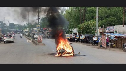The crazy young man set his own bike on fire.. there was a commotion.
