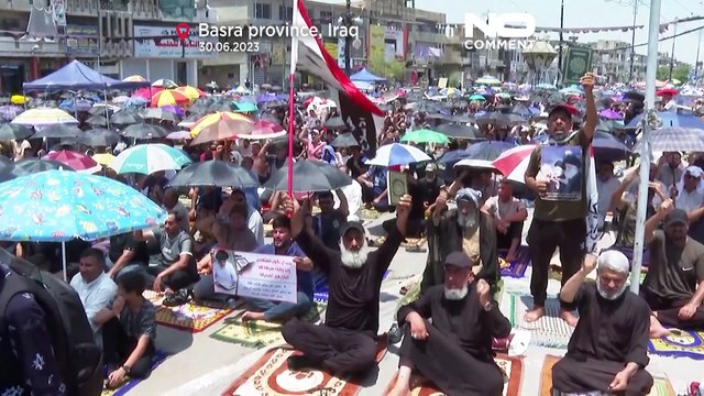 شاهد: مظاهرة قرب سفارة السويد ببغداد استنكاراً لإحراق نسخة من المصحف