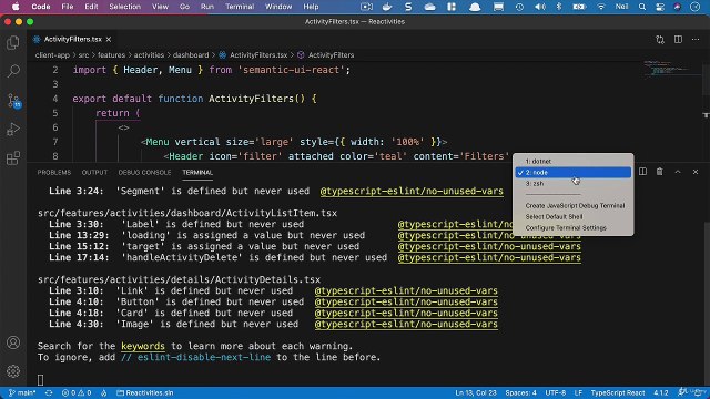 Net. Core and React Styling the User Interface - Adding the activity filter component