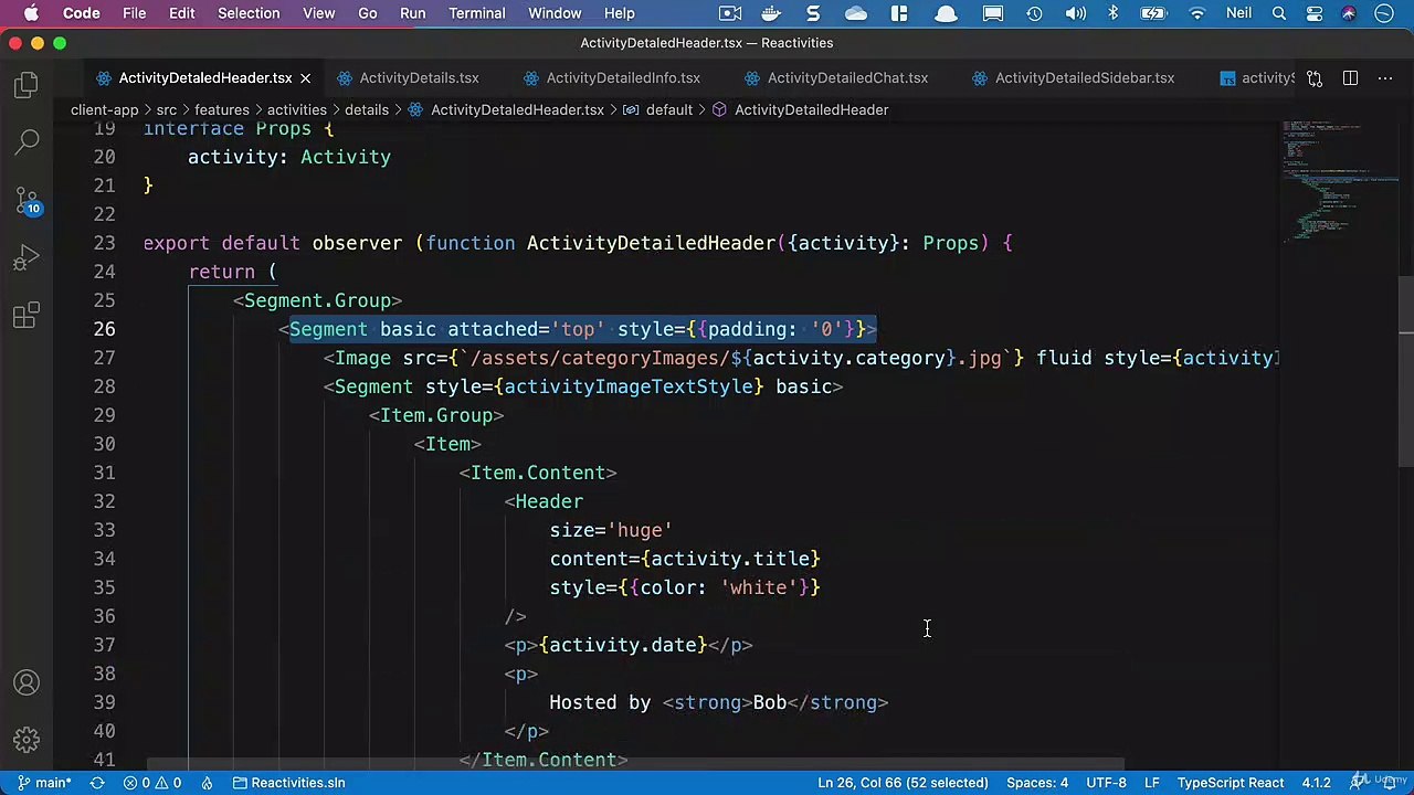 Net. Core and React Styling the User Interface - Populating the detailed components