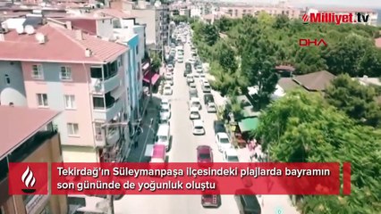Tekirdağ'daki plajlar bayramın son gününde de doldu