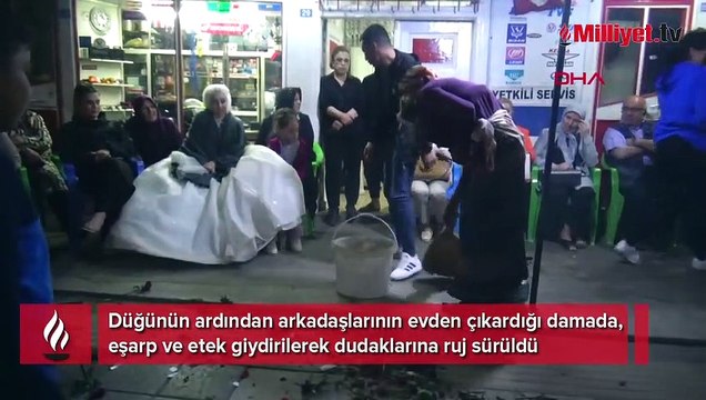 Düğün gecesi arkadaşları damada 'işkence' yaptı, gelin izledi