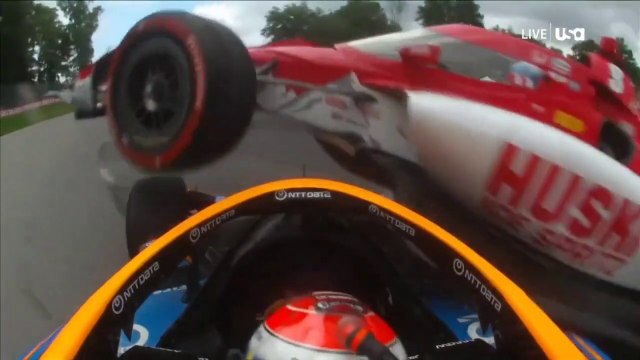 Indycar 2023 Mid-Ohio Race Start Rosenqvist Ericsson Airborne Crashes