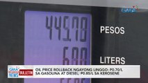 Oil price rollback ngayong Linggo: P0.70/L sa gasolina at diesel; P0.85/L sa kerosene | GMA Integrated News Bulletin