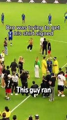 He ran onto the field to get his shirt signed...