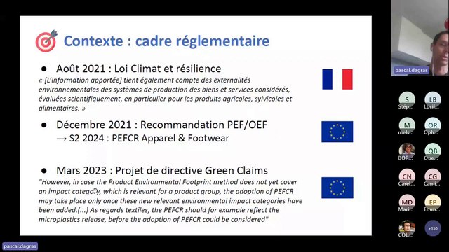 Point d’avancement sur la méthode d’affichage environnemental - secteur textile - Mail 2023