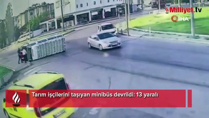 Tarım işçilerini taşıyan minibüs devrildi: 13 yaralı