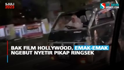 Bak Film Hollywood, Emak-emak Ngebut Nyetir Pikap Ringsek