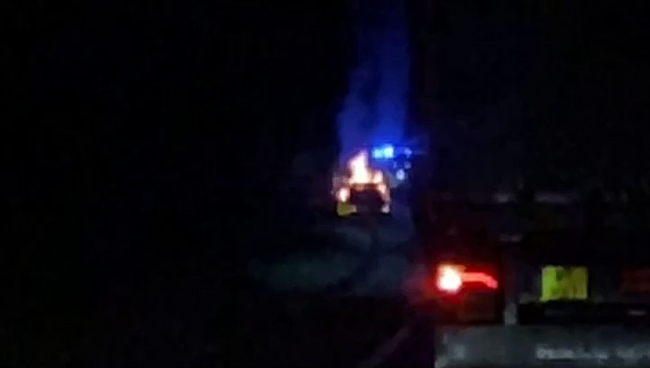Emergency services respond to a car on fire on the A40 between Raglan and Monmouth