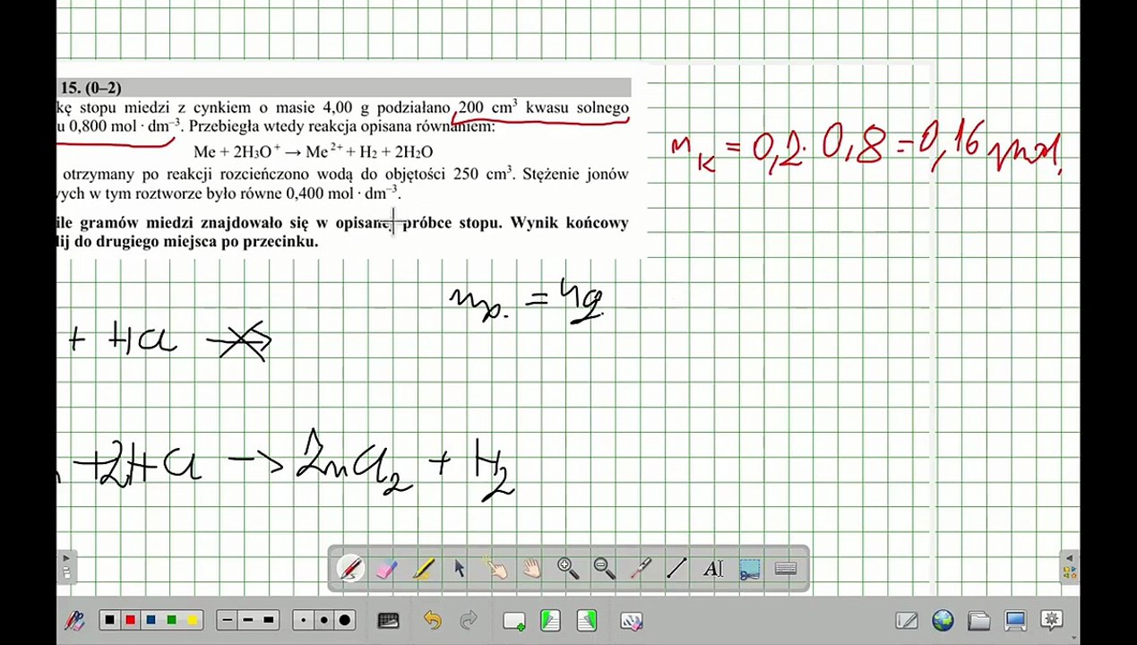 Na próbkę stopu miedzi z cynkiem o masie 4,00 g. ZADANIE 15 CKE 2017 MAJ .#chemia #chemistry
