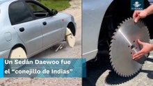 Ponen llantas de madera a un auto y esto fue lo que pasó