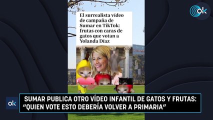 Sumar publica otro vídeo infantil de gatos y frutas Quien vote esto debería volver a primaria