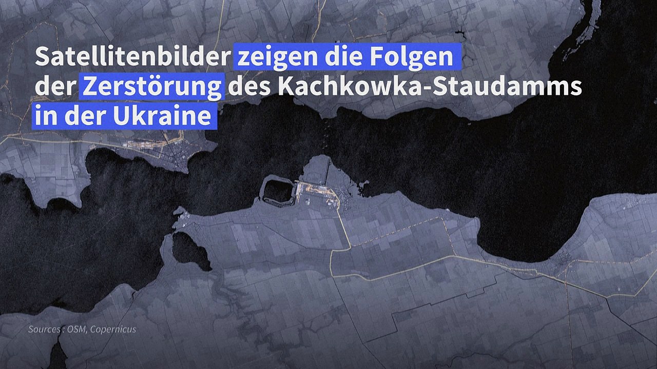 Luftbilder zeigen geleerten Dnipro-Stausee nach Damm-Zerstörung