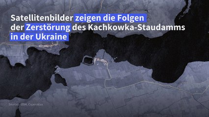 Luftbilder zeigen geleerten Dnipro-Stausee nach Damm-Zerstörung