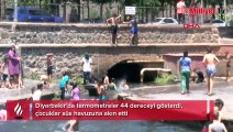 Diyarbakır’da termometreler 44 dereceyi gösterdi! Çocuklar süs havuzuna akın etti