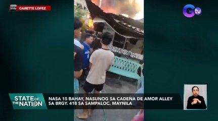 Nasa 15 bahay, nasunog sa Cadena De Amor Alley sa Brgy. 418 sa Sampaloc, Maynila | SONA