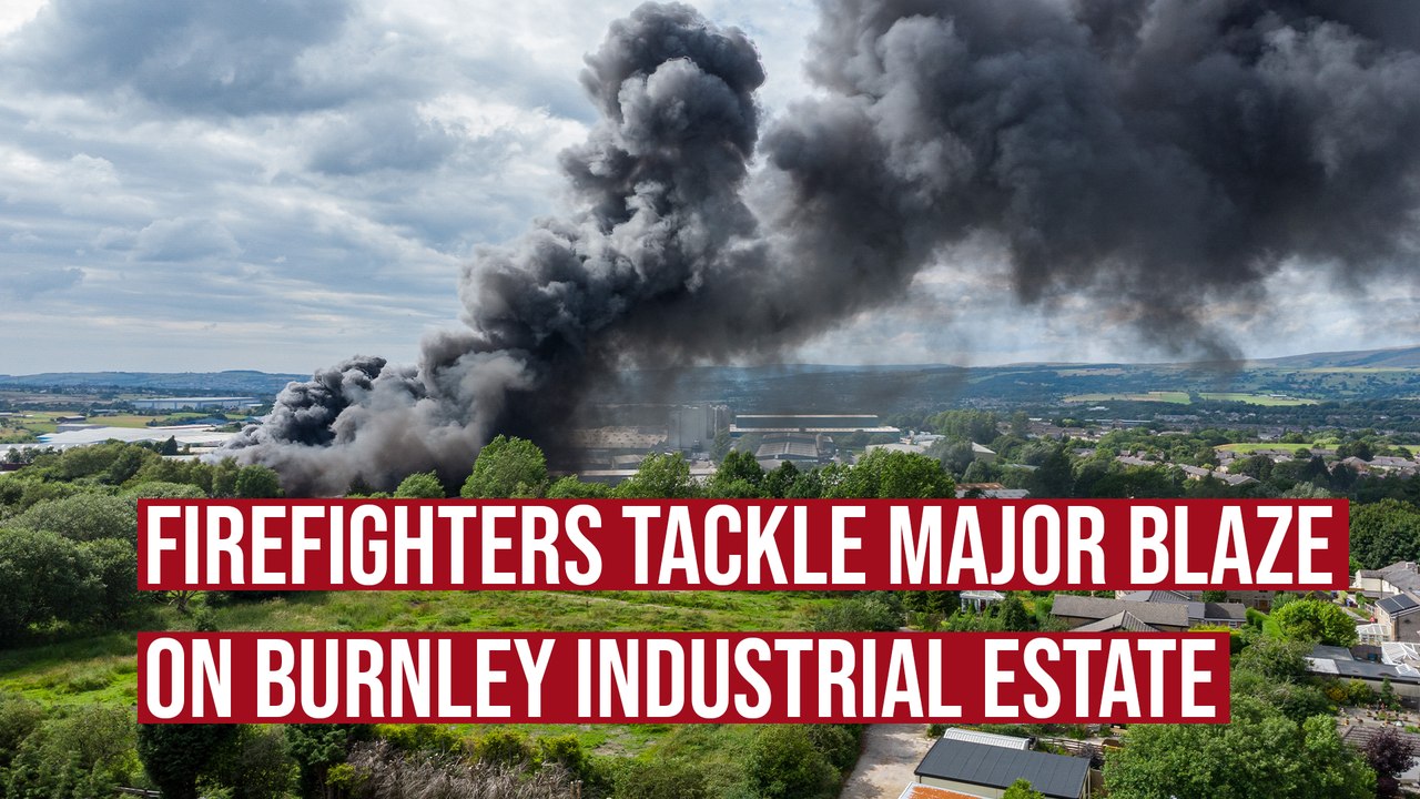Footage as firefighters tackle major blaze on Burnley industrial estate