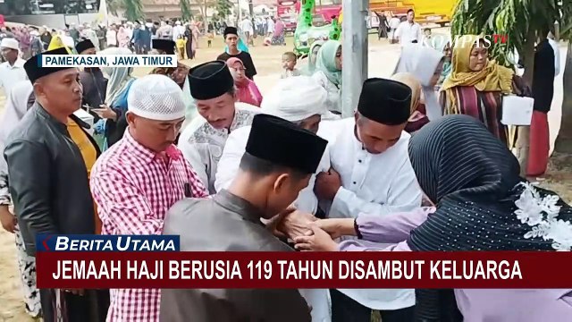 Momen Keluarga Sambut Kedatangan Kakek Harun, Jemaah Tertua 119 Tahun Tiba di Pamekasan