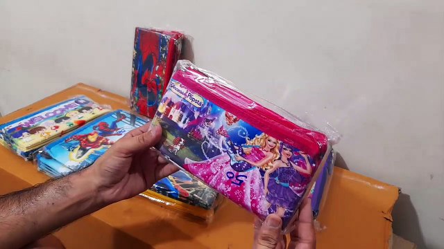 Unboxing and Review of single chain pencil pouch for kids school with spiderman, ironman, frozen