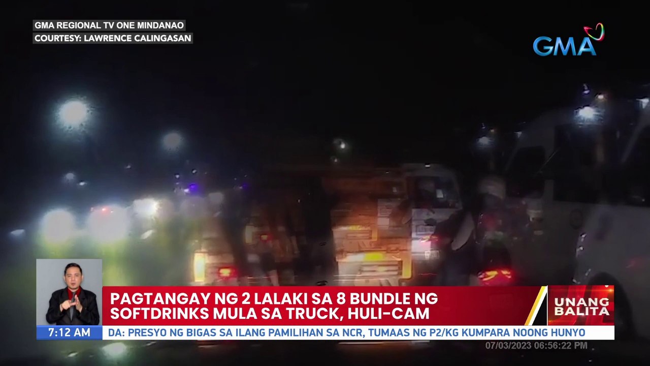 Pagtanggay ng 2 lalaki sa 8 bundle ng softdrinks mula sa truck, huli-cam | UB