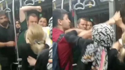 Metrobüste tekme tokat kavga kamerada