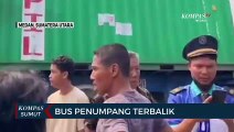 Detik-detik Bus Trans Metro Deli Terbalik di Jalan Yos Sudarso Medan
