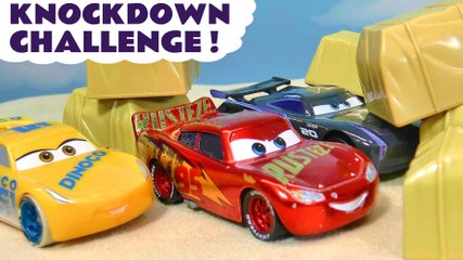 Cars KNOCKDOWN Challenge With Toy Car Characters and Lightning McQueen