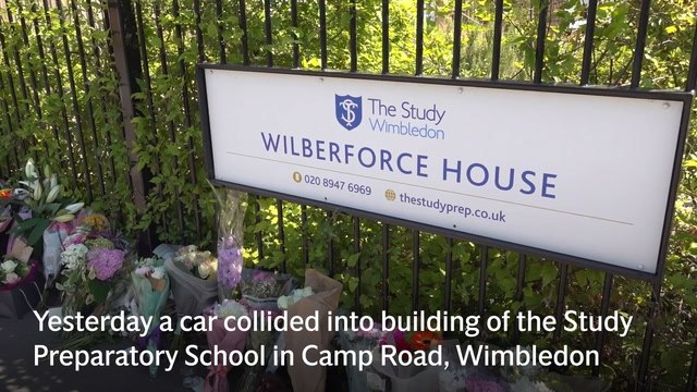 Flowers have been left at a Wimbledon primary school where a car crash killed an 8-year-old girl