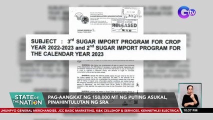 Pag-aangkat ng 150,000 MT ng puting asukal, pinahintulutan ng SRA | SONA
