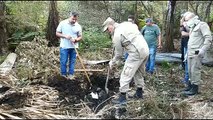 Policiais escavam região onde homem foi enterrado por esposa em Águas Lindas
