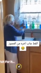 شاهد ردة فعل القطة مع المرأة العجوز . شاهد للنهاية