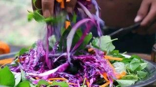 Cooking Cow Stomach with  Blossoming banana Flower Salad Recipe - Cow Stomach Vegetable Salad eating