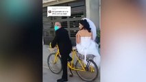 Se viraliza video de un papá llevando en bicicleta a su hija el día de su boda