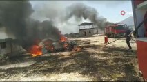 Ot yangını otoparka sıçrayınca araçlar yanarak hasar gördü