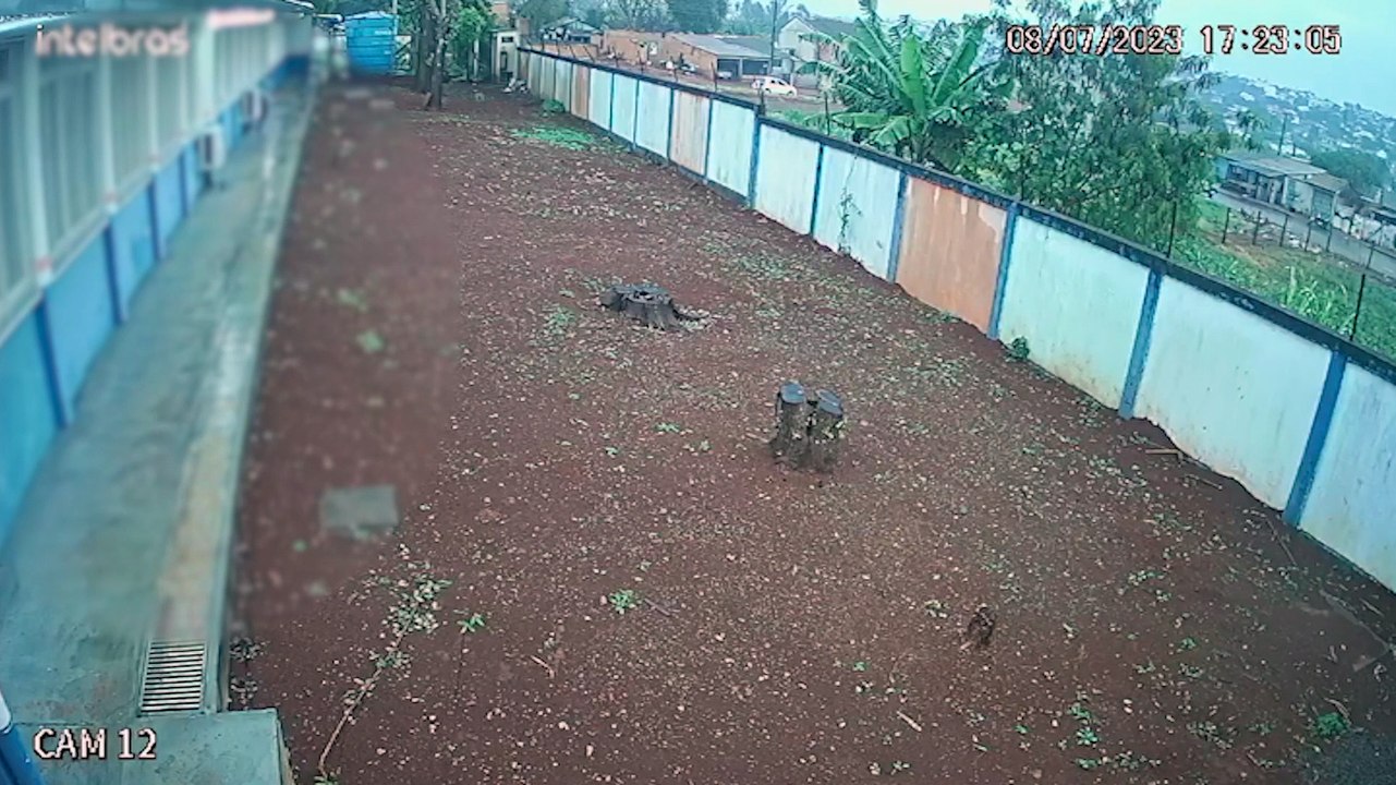 Outras imagens mostram ladrão retirando ar condicionado na Escola Irene Rickli