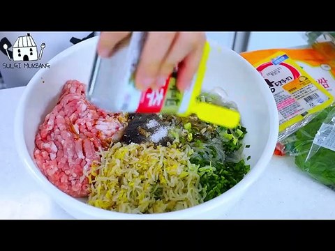 ASMR MUKBANG Fire & Carbonara fire noodles, Dumpling set (Steamed, Fried, Shrimp, Kimchi).