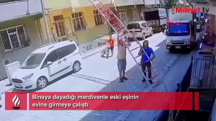 Binaya dayadığı merdivenle eski eşinin evine girmeye çalıştı