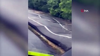 Zonguldak'daki sel yolda deprem etkisi yarattı! Asfalt kıvrım kıvrım oldu