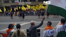 تصاویری از اعتراض سیک‌های مقیم کانادا به قتل یکی از رهبران خود؛ پرچم هند «لگدمال» شد