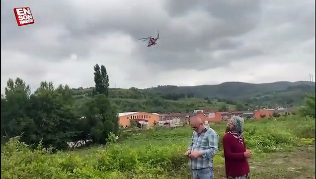 Bartın'da selde mahsur kalanlar helikopterle kurtarıldı
