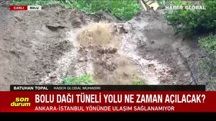 Bolu Dağı Tüneli'nde kontrollü heyelan çalışması sonucu, çamur şelaleleri oluştu