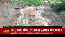 Bolu Dağı Tüneli'nde kontrollü heyelan çalışması sonucu, çamur şelaleleri oluştu