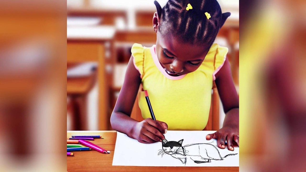 Enfants dessinant un chat ♫ Children (kids) drawing a cat