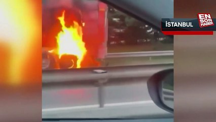 İBB'ye ait çöp tankeri TEM otoyolunda alevlere teslim oldu