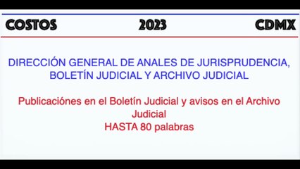Costos 2023 / CDMX / Publicación en el Boletín Judicial y en el Archivo Judicial hasta 80 palabras