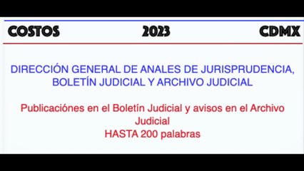 Costos 2023 / CDMX / Publicación en el Boletín Judicial y en el Archivo Judicial hasta 200 palabras