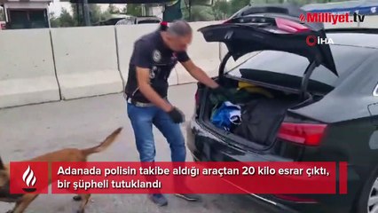 Adana'da durdurulan otomobildeki valizlerden 20 kilo esrar çıktı
