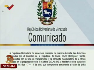 Comunicado: Venezuela respalda denuncia de Cuba sobre manipulación de la UE en la Celac